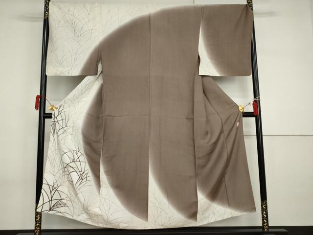 長閑やかさ屋御召しもの●成人男性 十日町 高家 滝泰謹製 短い訪問着 背抜き仕立てもの 紬地 絞り 葦 キングサイズ 正絹 珠玉 AABI2598cs