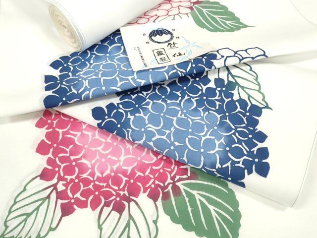 長閑やかさ屋お召しもの＊夏物 竺仙鑑製 浴衣 織り地 着尺 アジサイ 紫陽花 綿 珠玉 未当て嵌める DABD7830zzz