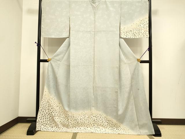 長閑やかさ屋御召しもの●短い訪問着 絵描き物 桜 暈し染め ロング丈 正絹 珠玉 DABE9685du
