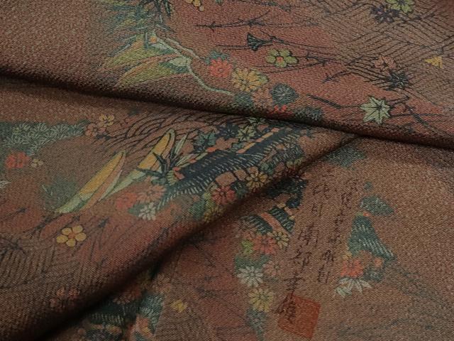 平和屋着物●人間国宝・南部芳松の息子 伝統工芸伝承者彫刻・南部幸雄 型染 小紋 道長舟花文 鬼しぼ縮緬 そごう扱い 正絹 逸品 CABE3147yc｜平和屋