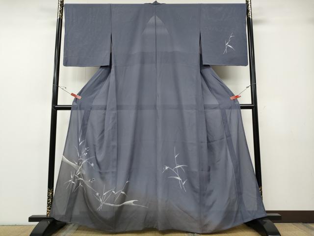 長閑やかさ屋御召しもの＊夏物 短い訪問着 絽 蛍水筋顕花植物文 暈し染め 銀糸 正絹 珠玉 CABF3570ut