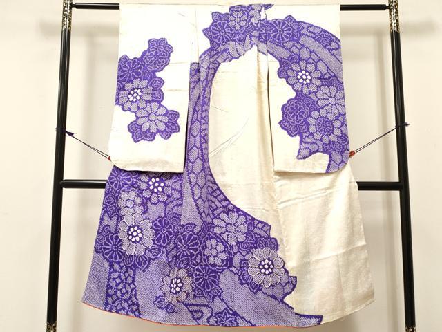 長閑やかさ屋お召しもの[]七五三 御姉さん ７歳 祝着 四つ身 駒刺しゅう 絞り 菊 珠玉 DABE7084ma