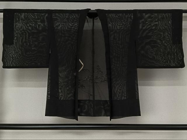 長閑やかさ屋御召しもの▽道中着 スリー時節 春夏秋 塵除け 絞り 見晴らし花文 黒地 正絹 珠玉 AABI2174jh