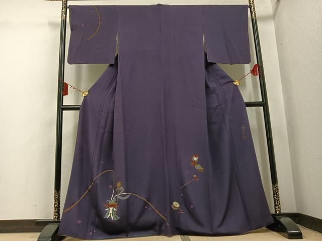 長閑やかさ屋御召しもの●分野的あやつり人形師 辻村寿三郎 ジュサブロー 短い訪問着 墨付き 手あそび文 金彩 正絹 珠玉 AABI3041ph
