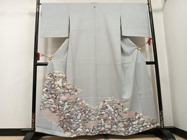 長閑やかさ屋御召しもの●晴れ晴れしい色留袖 友禅 刺しゅう 松竹梅飛鶴吉祥宝尽くし 暈し染め 正絹 珠玉 AABI3043ph