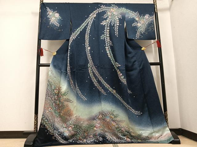 長閑やかさ屋御召しもの●短い訪問着 辻が花 暈し染め 金彩 正絹 珠玉 AABI3064ph