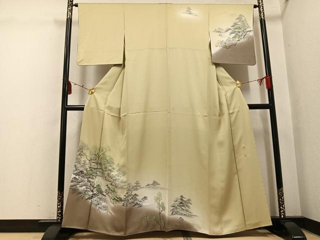 長閑やかさ屋御召しもの●短い訪問着 絵描き物 金閣寺 暈し染め 金彩 正絹 珠玉 AABI3081ph