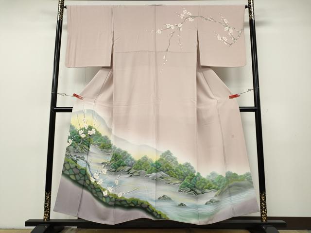 長閑やかさ屋御召しもの●短い訪問着 絵描き物 墨付き 水流枝桜文 暈し染め 正絹 珠玉 CABF3527ut