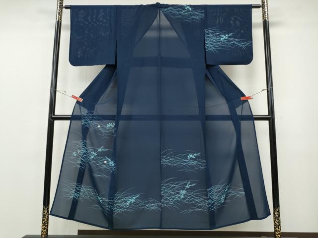 長閑やかさ屋御召しもの＊夏物 短い訪問着 絽 駒刺しゅう 芝生文 正絹 珠玉 CABF3542ut