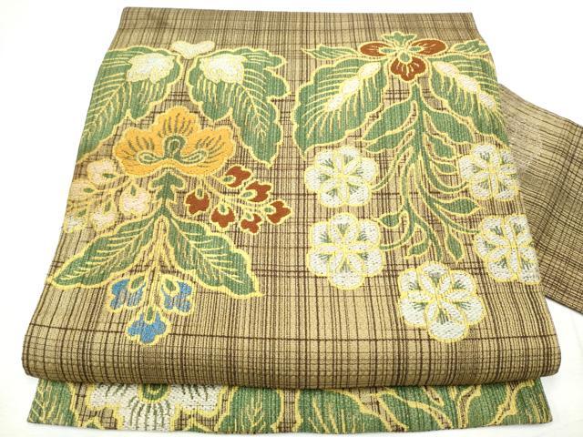 平和屋着物●九寸名古屋帯 草花文 銀糸 正絹 逸品 CABF8672hy|平和屋