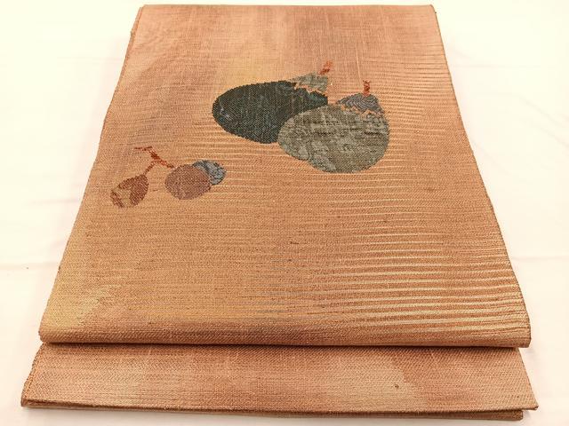 長閑やかさ屋御召しもの▽膜鳴楽器柄 京袋帯 スリー時節 春夏秋 紬地 成り物 金糸 正絹 珠玉 BAAX2262hv