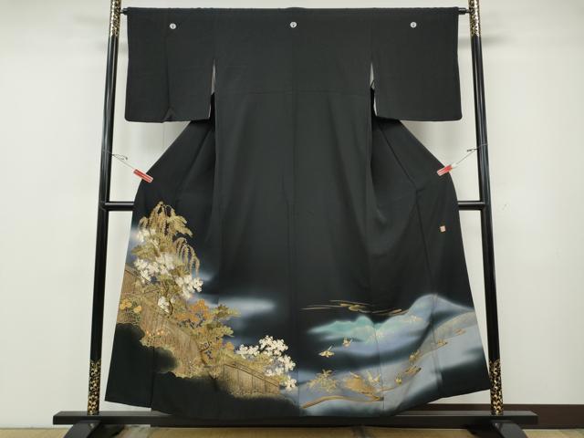長閑やかさ屋御召しもの●華燭の典ファッションデザイナー・桂由美 黒留袖 見晴らし被子植物文 暈し染め 金彩 やまと誂製 正絹 珠玉 CABF3474ut