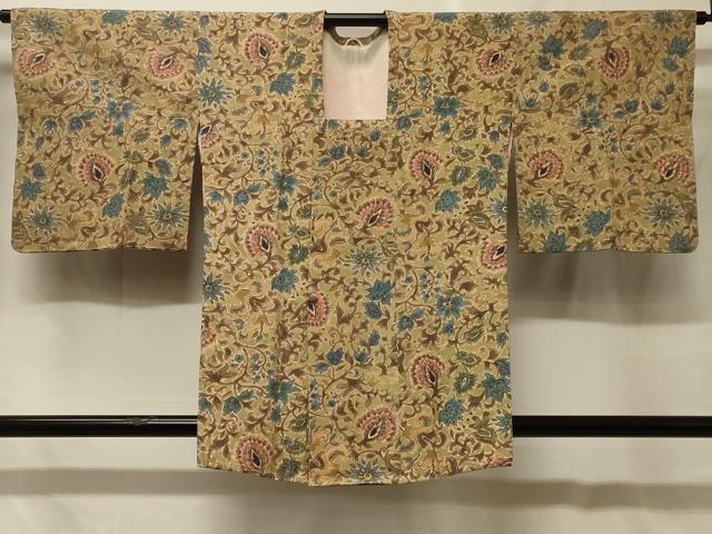 長閑やかさ屋御召しもの＃道行厚地の外套 紬地 更紗花文 正絹 珠玉 CABF8893インチ