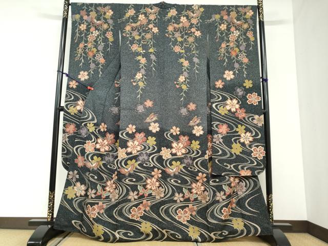 平和屋着物●豪華振袖 流水花蝶文 洗える着物 DABC2913ud|平和屋