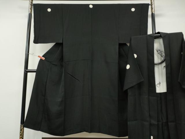 長閑やかさ屋御召しもの●成人男性 黒紋付 羽織書き割り 羽裏：一富士二鷹三茄 正絹 珠玉 CABE6956ut