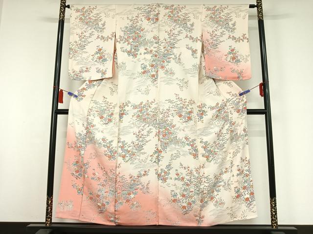 平和屋着物▽訪問着　単衣　風景御所車花文　暈し染め　正絹　逸品　AABI6990jh｜平和屋