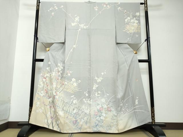 平和屋着物●訪問着　友禅　作家物　枝花文　暈し染め　正絹　逸品　DABI2299ud｜平和屋