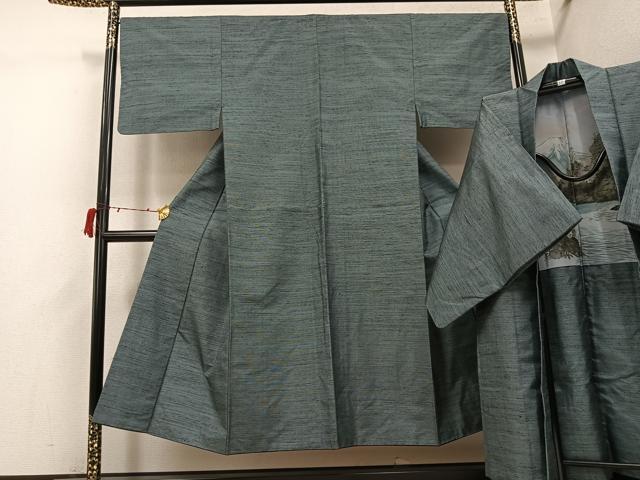 長閑やかさ屋御召しもの●成人男性 紬 合奏団 色無地 山鳩色 正絹 珠玉 AABI6307ph