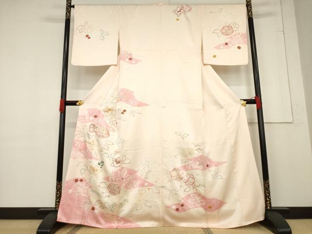 長閑やかさ屋御召しもの●打ち立てる460年・千總 短い訪問着 絞り 被子植物文 金彩 正絹 珠玉 AABF1380ck
