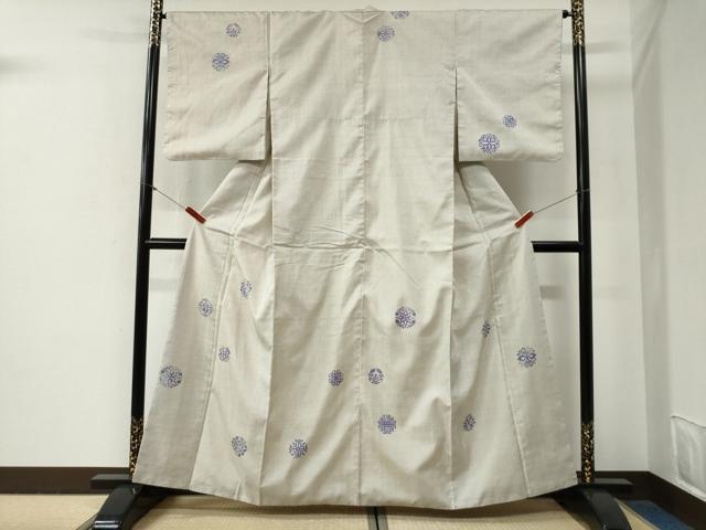 平和屋着物●訪問着 本場大島紬 白大島 一元絣 花唐草丸文 正絹 逸品 CABG0643yc|平和屋
