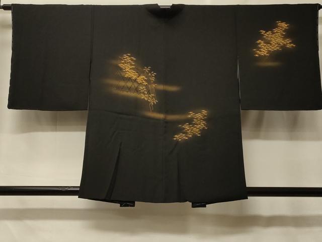 平和屋着物＃羽織　籬枝葉文　暈し染め　黒地　金彩　正絹　逸品　未使用　CABF8942in｜平和屋