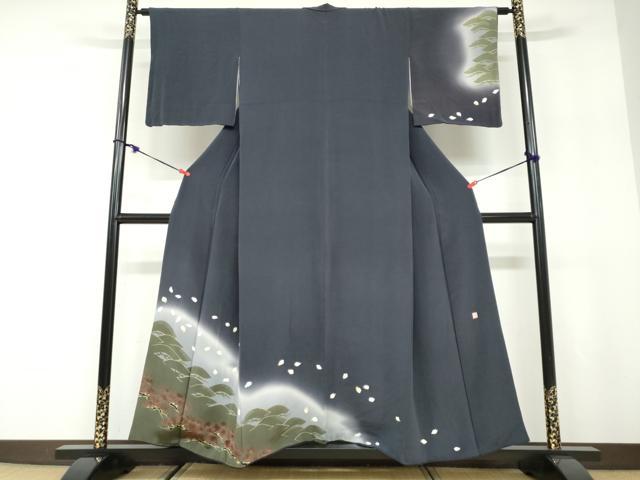 長閑やかさ屋御召しもの●短い訪問着 絵描き物 被子植物文 暈し染め 鬼しぼクレープ 正絹 珠玉 DABD9906ud