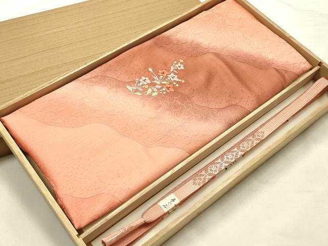 平和屋本店●和装小物 帯締め・帯揚げセット 高麗組 刺繍 草花文 金糸 暈し染め 逸品 未使用 AABJ1120ay|平和屋
