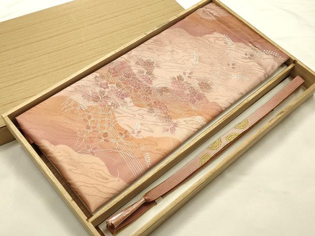 平和屋本店●和装小物　帯締め・帯揚げセット　高麗組 綾出し　草花文　金糸　金彩　暈し　逸品　未使用　AABJ1122ay｜平和屋