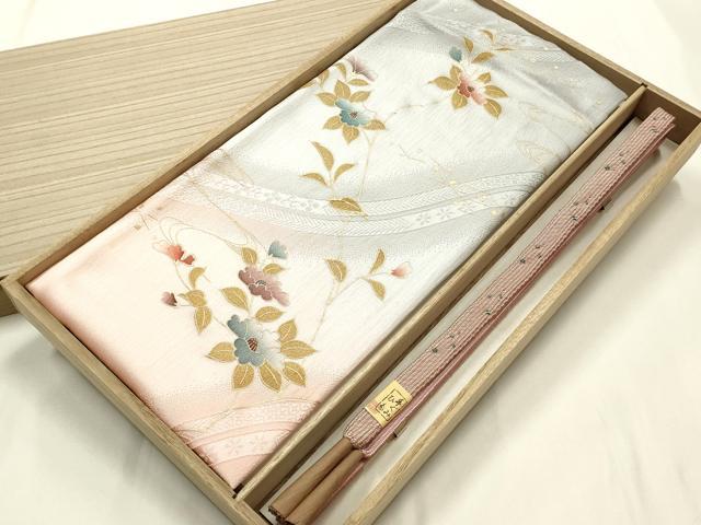 平和屋本店●和装小物　帯締め・帯揚げセット　高麗組　流水枝花文　椿　金彩　暈し染め　逸品　未使用　AABJ1128ay｜平和屋
