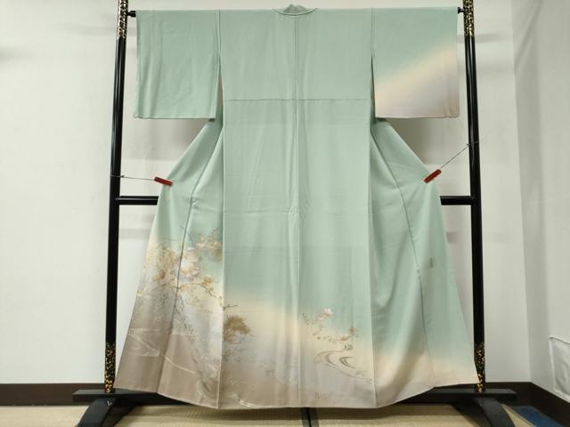 長閑やかさ屋御召しもの●金彩友禅 御膳上等手並み者・細工人・和田光正 短い訪問着 水流雪輪枝花文 暈し染め 現ナマ彩 正絹 珠玉 CABG0809yc