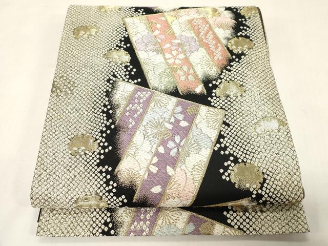 長閑やかさ屋御召しもの●六通柄袋帯 雪輪色紙花文 金糸 正絹 珠玉 CABG9458dy
