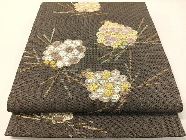 平和屋着物▽太鼓柄袋帯　スリーシーズン　春夏秋　モール　松ぼっくり　金銀糸　正絹　逸品　CABH4464vp｜平和屋