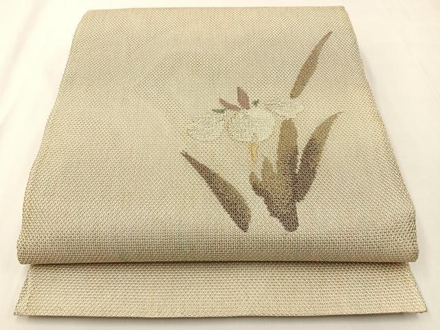 長閑やかさ屋御召しもの＊夏物 膜鳴楽器柄袋帯 花ショウブ 現ナマ糸 正絹 珠玉 BAAX6050hj