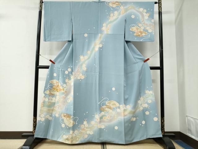 長閑やかさ屋御召しもの●短い訪問着 駒刺しゅう 文箱花唐草文 暈し染め 金彩 正絹 珠玉 CABG0675yc