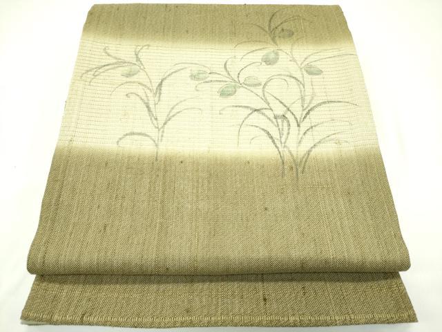 長閑やかさ屋御召しもの＊夏物 膜鳴楽器柄袋帯 絵描き物 墨付き 紬地 被子植物文 正絹 珠玉 CABG7474rv