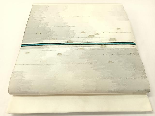 長閑やかさ屋御召しもの●膜鳴楽器柄袋帯 横段吉祥文 銀糸 正絹 珠玉 CABG7922vp