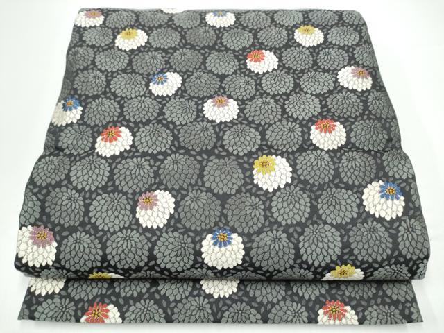 長閑やかさ屋御召しもの●六通柄袋帯 唐織 菊 黒地 正絹 珠玉 CABG9120hy