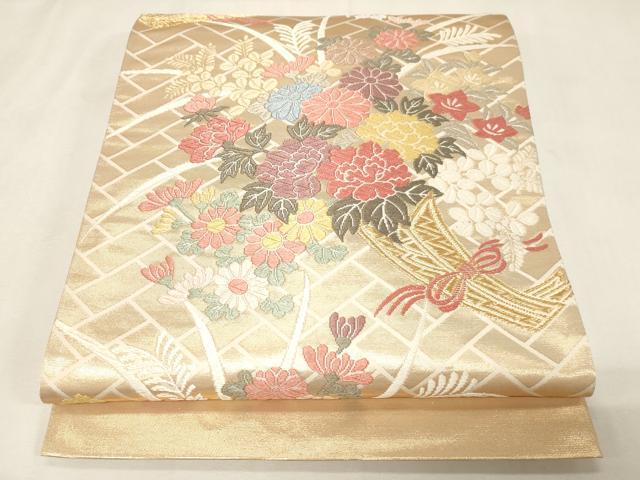 長閑やかさ屋御召しもの●西陣 六通柄袋帯 唐織 瀬戸もの花文 金糸 証紙付き添い人 正絹 珠玉 未当て嵌める CABG9452dy