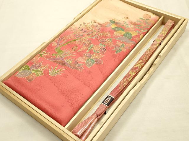 平和屋本店●和装小物　帯締め・帯揚げセット　高麗組 綾出し　草花文　金糸　金彩　暈し染め　正絹　逸品　未使用　AABI8696ay｜平和屋