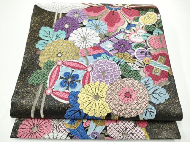 長閑やかさ屋御召しもの●六通柄袋帯 唐織 くす玉 現ナマ糸 引箔 正絹 珠玉 CABG6290hy