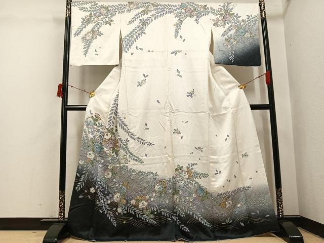 長閑やかさ屋御召しもの●短い訪問着 辻が花 絞り 暈し染め 金彩 正絹 珠玉 AABI6323ph