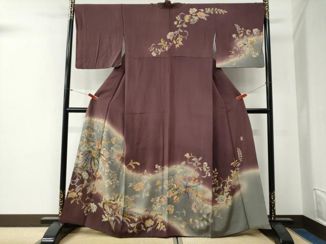 長閑やかさ屋御召しもの●十日町 加賀植物友禅の王者 田村哲彦 短い訪問着 鳳凰更紗花唐草文 暈し染め 正絹 珠玉 CABG0220yc