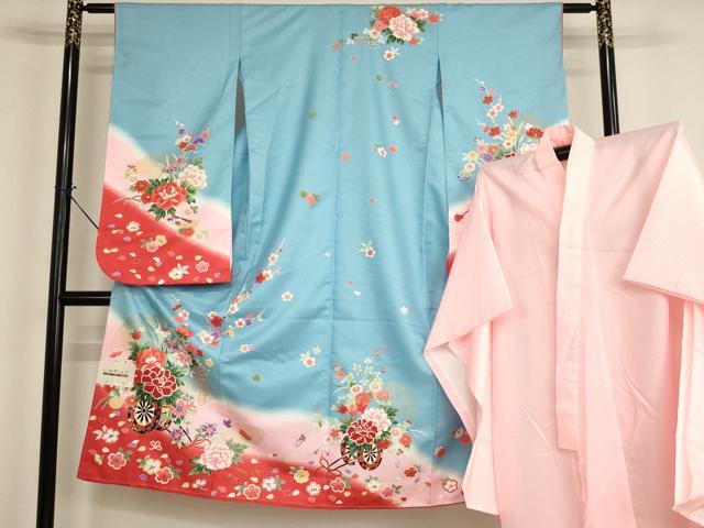 平和屋着物[]七五三　女の子　７歳　祝着　四つ身　長襦袢（袷）セット　花車文　暈し染め　金彩　未使用　AABI2679ja｜平和屋
