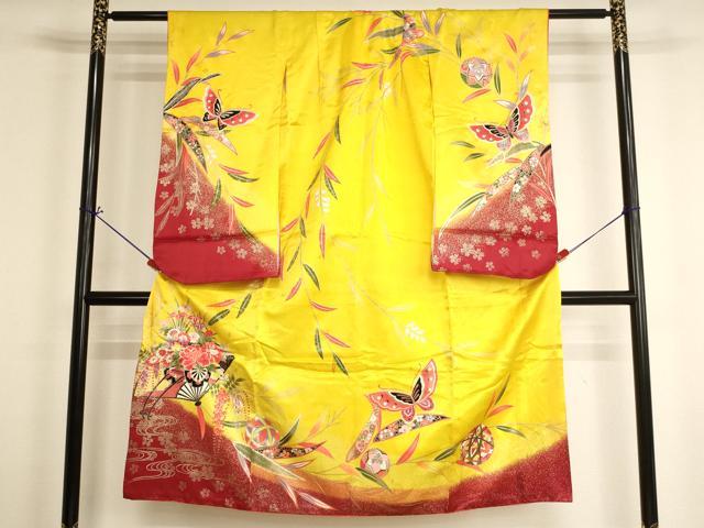 平和屋着物[]七五三　女の子　７歳　祝着　四つ身　扇面花車文　暈し染め　金彩　洗える着物　AABI2686ja｜平和屋