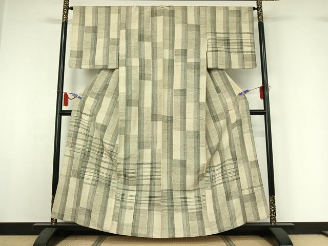 平和屋着物▽訪問着　単衣　ぜんまい紬　横段文　正絹　逸品　AABI4671jh｜平和屋