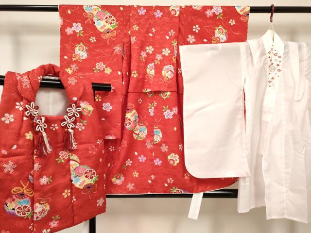 長閑やかさ屋御召しもの[]七五三 お嬢さん ３歳 祝着 参身 長襦袢(単衣・半衿刺しゅう)・厚地の外套書き割り 雪輪鞠花文 金彩 珠玉 DABC5265ma