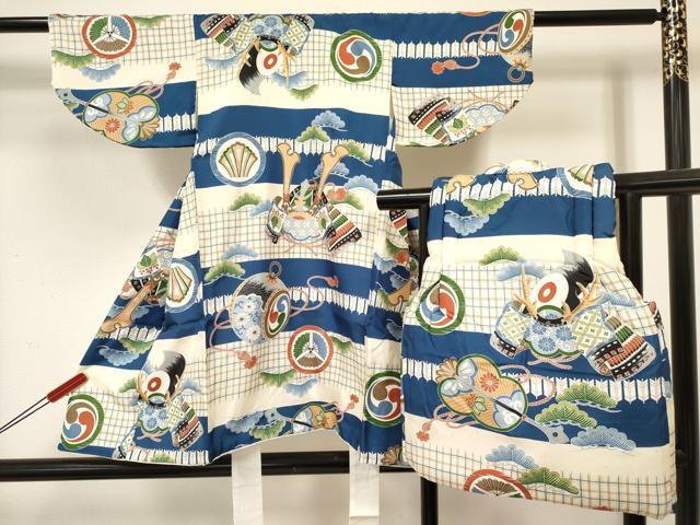 平和屋着物[]七五三　男の子　被布セット　兜　鼓松文　逸品　DABC5141ma｜平和屋
