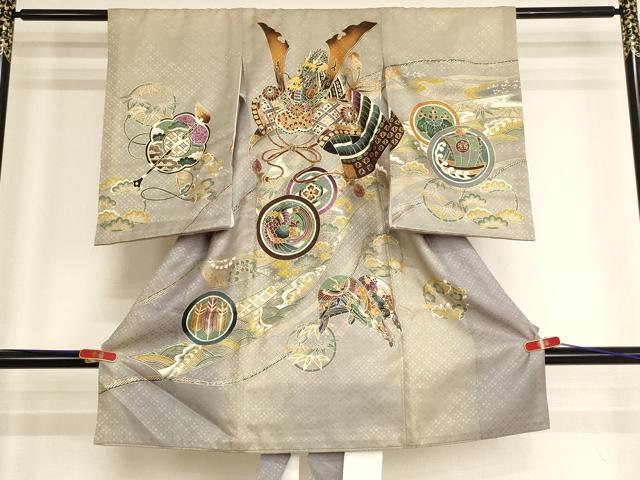 平和屋着物[]お宮参り　男の子　祝着　産着　初着　のしめ　刺繍　兜　吉祥丸文　金糸　金彩　逸品　AABH2961ja｜平和屋