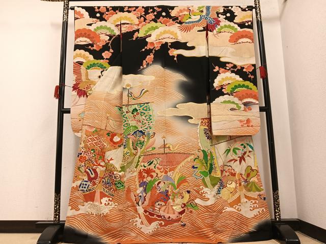 平和屋本店●アンティーク　大正ロマン　振袖　宝船　黒地　金彩　正絹　逸品　AABI0463ph｜平和屋 46,800円