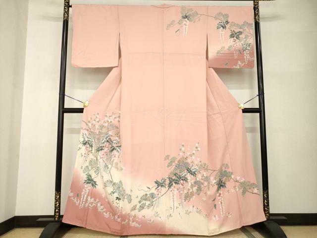 平和屋着物●訪問着　枝垂れ花文　松　暈し染め　正絹　逸品　AABI0830ck｜平和屋